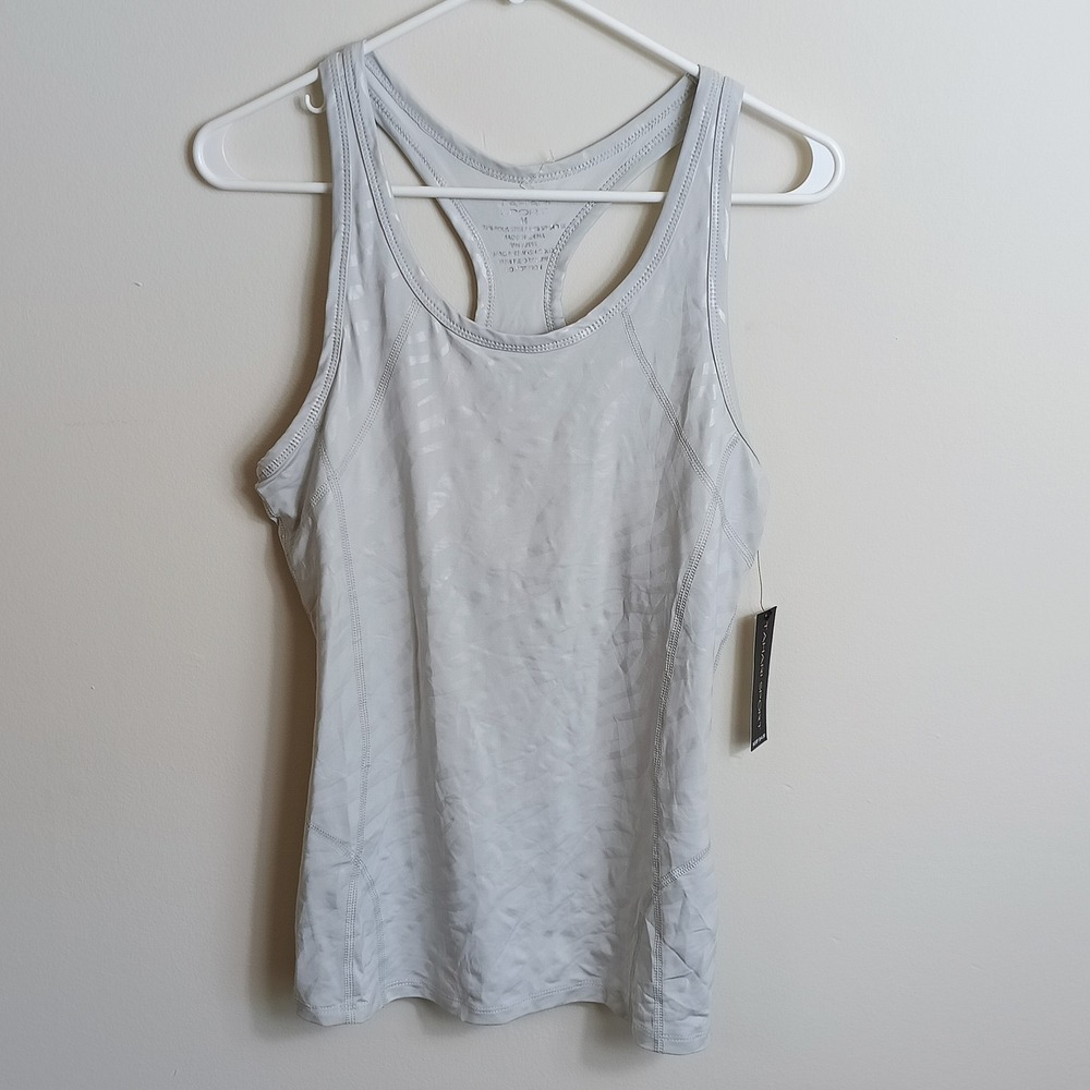 Tahari Sport Tank Top Womens L Gray Excellent Zebra Jacquard Racerback Shelf Bra